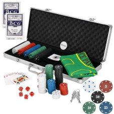 Pokerový set - kufrík + 500 žetónov + kocky + podložka