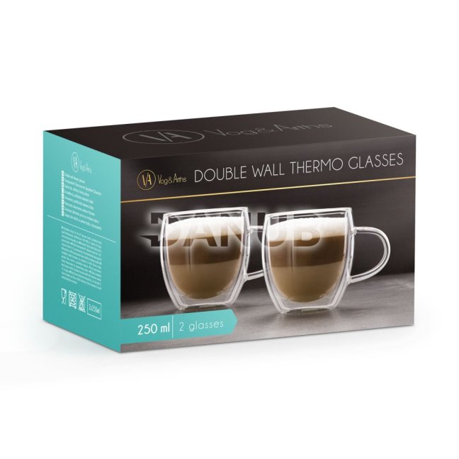 Dvojstenná, priehľadná sklenená cappucino šálka - 250 ml - 2ks / krabica