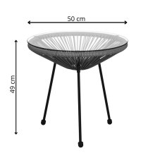 Záhradný ratanový stôl so sklom - 50 cm - čierno-sivý