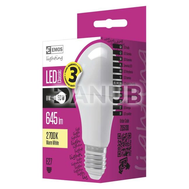 LED žiarovka Classic A60 8W E27 teplá biela