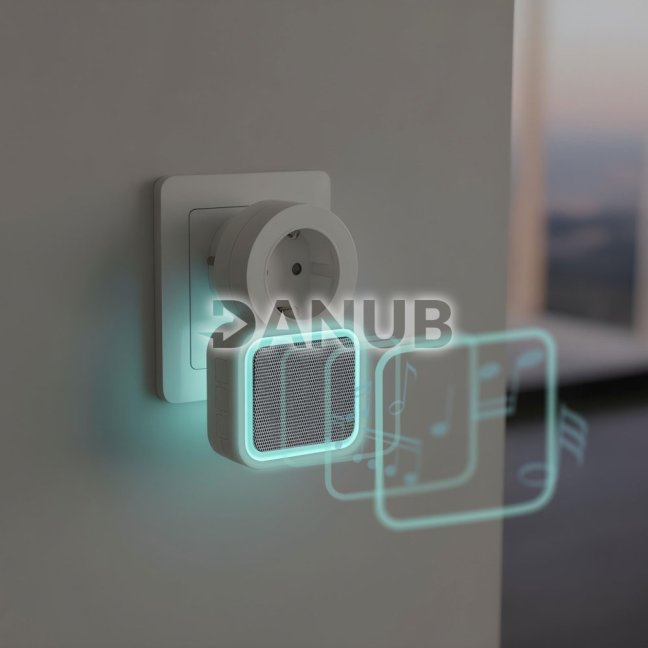 Digitálny bezbatériový a bezdrôtový zvonček – Kinetický – do zásuvky 220–240V AC – biely – modrá LED
