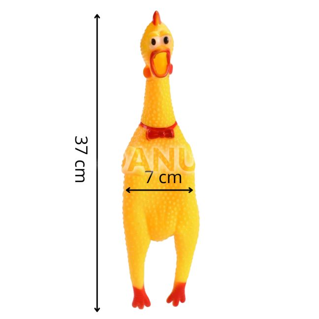 Gumové pískacie kuriatko pre psa - 37 cm