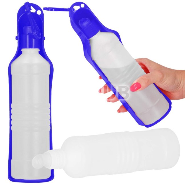 Fľaša na vodu pre psov a mačky s napájadlom - 250 ml - tmavomodrá