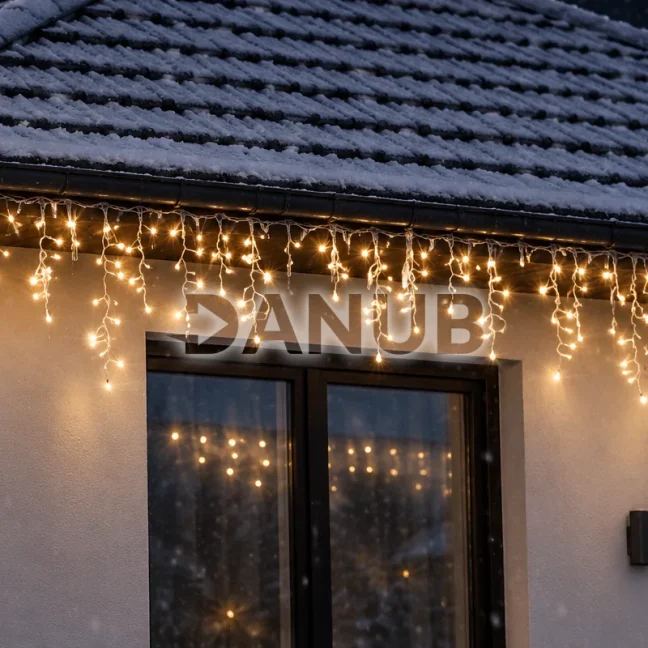 Svetelný záves s cencúľmi vonkajší 60 m, 1500 LED, teplá biela, 8 programov, časovač, ovládač – sada 3 ks