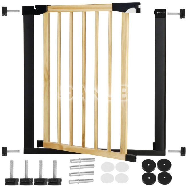 Bezpečnostná bariérová zabrána pre schody a dvere - čierna/drevo - 75-82 cm
