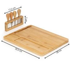 Servírovací tanier s rozmermi 35x28 cm s nožmi a vidličkou - bambus