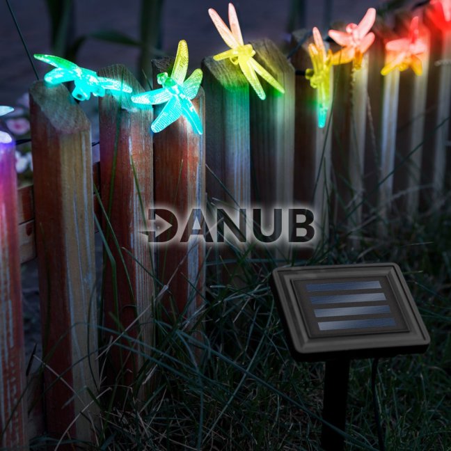 LED solárna sveteľná reťaz - vážka - 2,9 m - 10 farebných LED