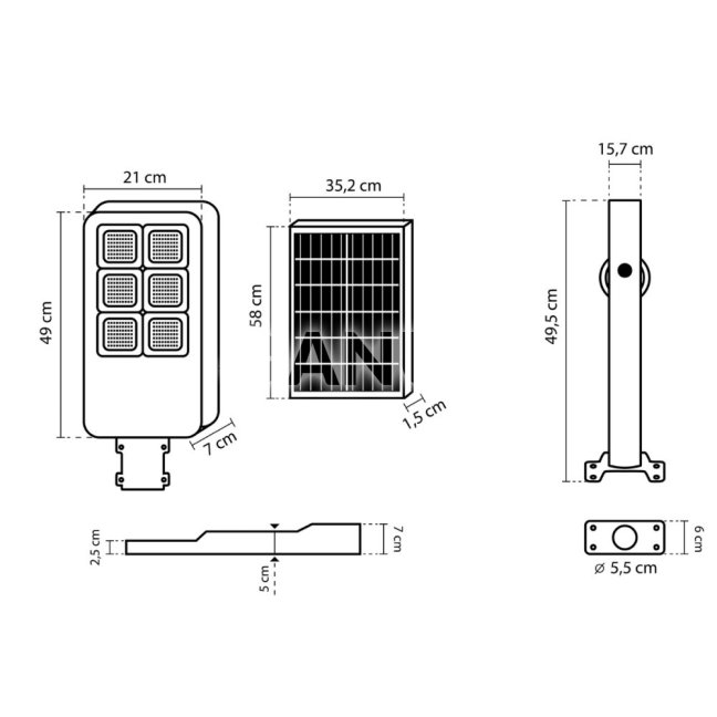 LED solárne pouličné svietidlo 800W - 6500K - 3,2V - 13Ah - s držiakom a diaľkovým ovládaním