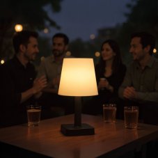 Solárna stolová lampa – biela – teplá biela LED – plast – 23 x 12 cm
