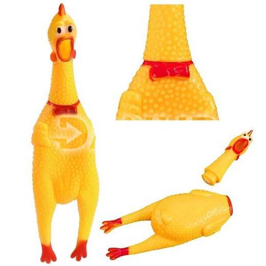 Gumové pískacie kuriatko pre psa - 37 cm