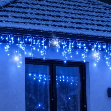 Světelný závěs s rampouchy venkovní 60 m, 1500 LED, modrá, flash studená bílá – sada 3 ks