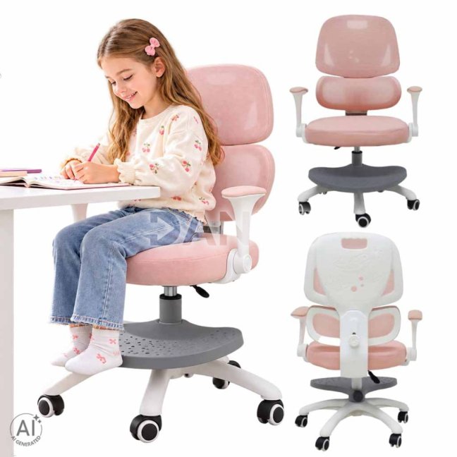 Detské otočné ergonomické kreslo ružovo-sivé