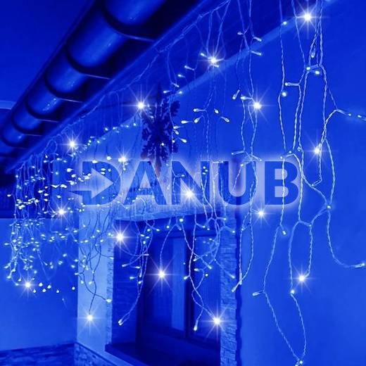 Svetelný záves s cencúľmi vonkajší 60 m, 1500 LED, modrá, flash studená biela – sada 3 ks