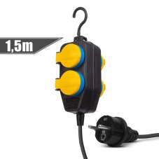 Predlžovačka do exteriéru s krytom - 1,5 m - 4 x 230V - 3 x 1,5 mm2 - IP44