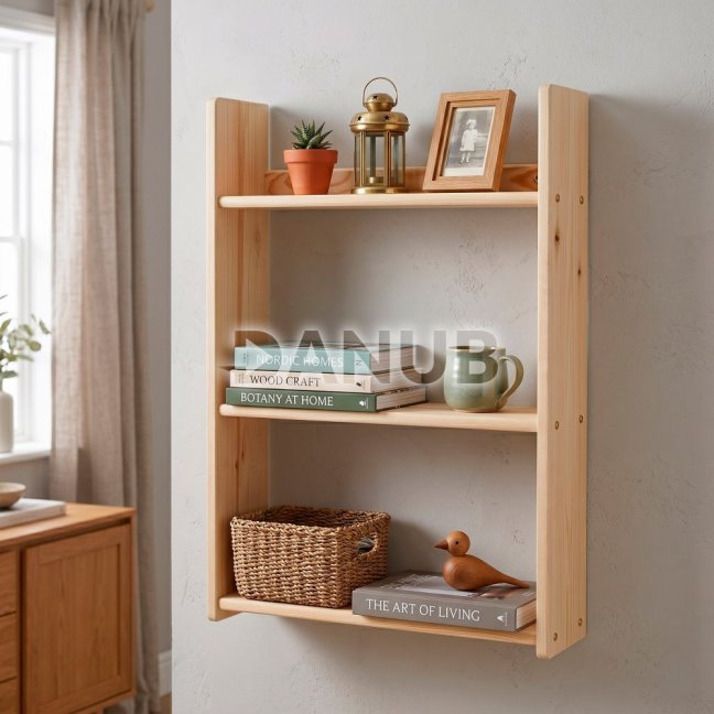 Drevený regál 2-policový - 45 cm - prírodná farba