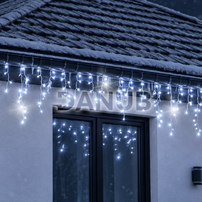 Svetelný záves s cencúľmi vonkajší 60 m, 1500 LED, studená biela, flash – sada 3 ks