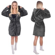 Dámský plyšový župan WARM s kapucí - L/XL - tmavě šedý