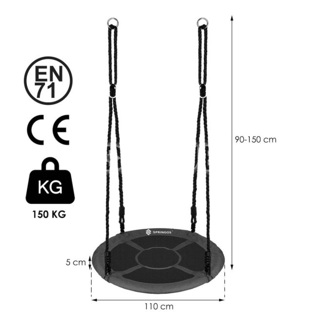 Hojdací kruh bocianie hniezdo - 110 cm - čierno-sivé