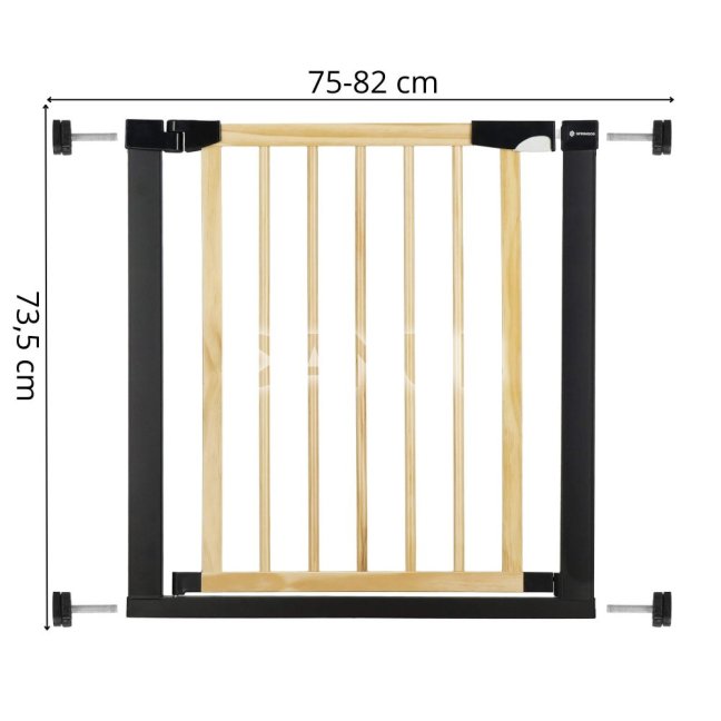 Bezpečnostná bariérová zabrána pre schody a dvere - čierna/drevo - 75-82 cm