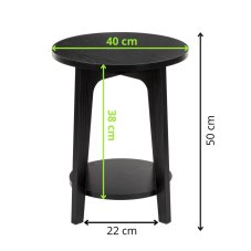 Okrúhly konferenčný stolík drevený - Ø 40 cm - s prídavnou policou - čierny