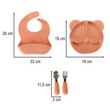 Silikónový detský riad - medvedík - oranžový - 4ks