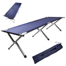 Skladacia kempingová posteľ XXL, modrá, 150 kg