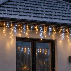 Svetelný záves s cencúľmi vonkajší 60 m, 1500 LED, teplá a studená biela, 8 programov, časovač, ovládač – sada 3 ks