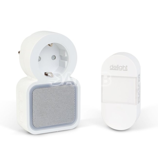Digitálny bezbatériový a bezdrôtový zvonček – Kinetický – do zásuvky 220–240V AC – biely – modrá LED