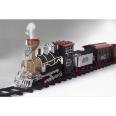Elemes kisvasút 47 cm-es pályával, 1 mozdony és 3 vagon, piros LED-világítás, vízgőz, hanghatások – készlet