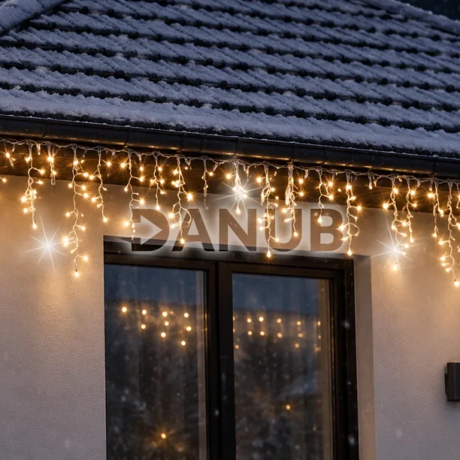 Svetelný záves s cencúľmi vonkajší 60 m, 1500 LED, teplá biela, flash studená biela – sada 3 ks