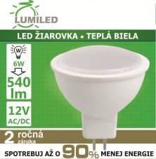LED ŽIAROVKA MR16 12V 6W TEPLÁ BIELA 540LM