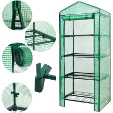 Záhradný skleník - 4 police - fólia UV4 130g/m2 - 1,6x0,5x0,7 m - zelená