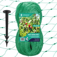 Ochranná sieť proti vtákom s upevňovacími kolíkmi (14ks) - 8x14 m - zelená