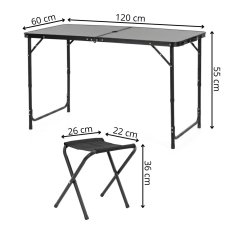 Rozkladací kempingový set stôl + 4 stoličky - čierna