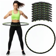 Hula hoop s masážnymi výstupkami - 88 cm - skladací - čierno-zelený