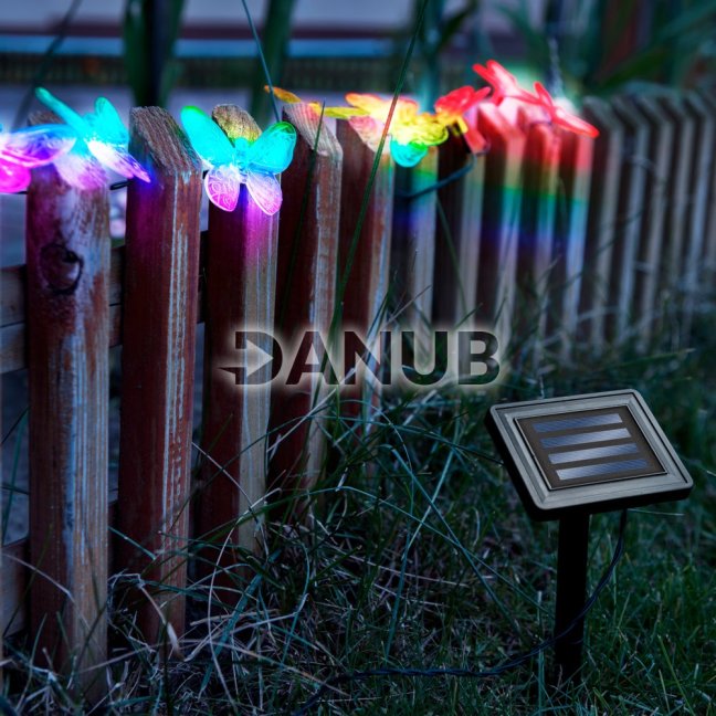 LED solárna sveteľná reťaz - motýľ - 2,9 m - 10 farebných LED
