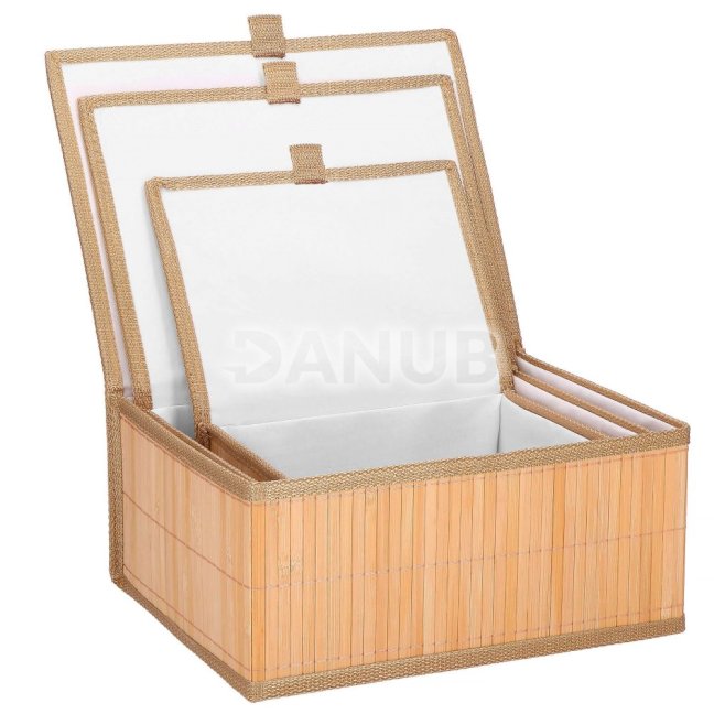 Bambusový organizér na kozmetiku, sada 3 ks - svetlohnedá
