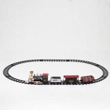 Elemes kisvasút 47 cm-es pályával, 1 mozdony és 3 vagon, piros LED-világítás, vízgőz, hanghatások – készlet