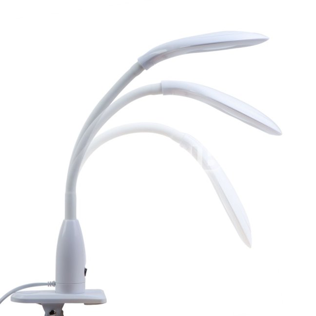 LED lampa na stôl - s lupou - štipcom - biela