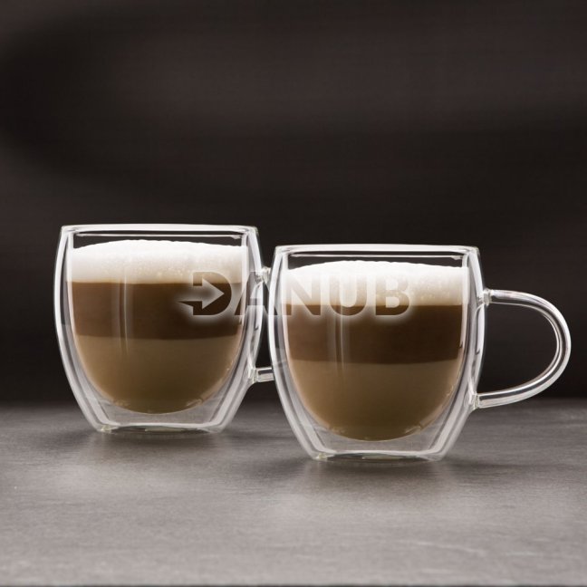 Dvojstenná, priehľadná sklenená cappucino šálka - 250 ml - 2ks / krabica