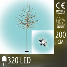 Vianočná led svetelná ozdoba - kvitnúca čerešňa - 320led - 2m - teplá biela