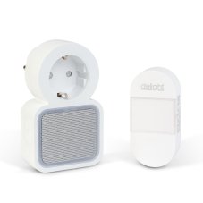 Digitálny bezbatériový a bezdrôtový zvonček – Kinetický – do zásuvky 220–240V AC – biely – modrá LED