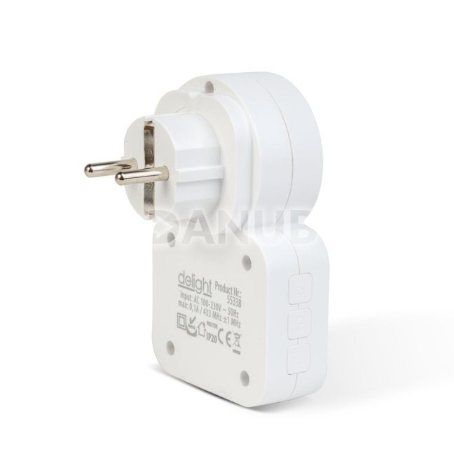 Digitálny bezbatériový a bezdrôtový zvonček – Kinetický – do zásuvky 220–240V AC – biely – modrá LED
