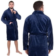 Pánský plyšový župan - L/XL - tmavomodrý