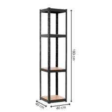 Regál - 180 x 40 x 40 cm - nosnosť 500kg - MDF + pozinkovaná oceľ čierna
