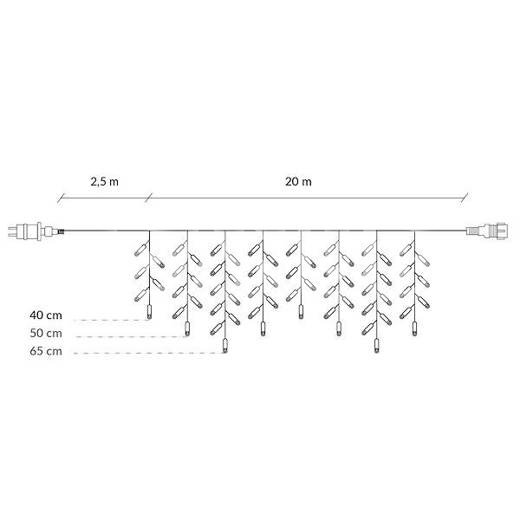 Svetelný záves s cencúľmi vonkajší 60 m, 1500 LED, modrá, flash studená biela – sada 3 ks