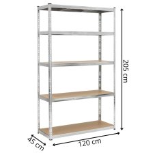 Nastaviteľný kovový regál s 5 policami - 205x120x45 cm - 1000 kg