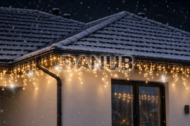 Svetelný záves s cencúľmi vonkajší 60 m, 1500 LED, teplá biela, flash studená biela – sada 3 ks