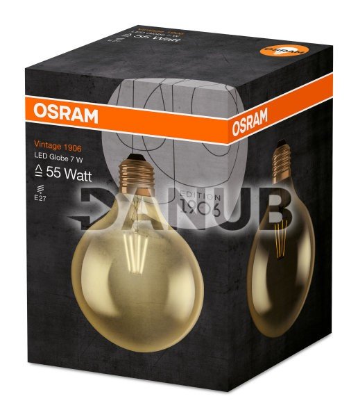 Led žiarovka filament e27 7w osram vintage 1906 globe gold - teplá biela