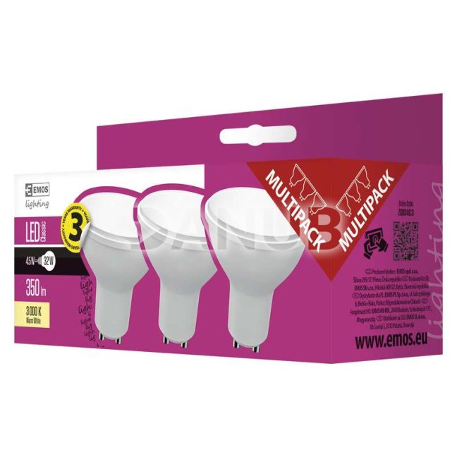 LED žiarovka Classic 4,5W GU10 teplá biela 3ks